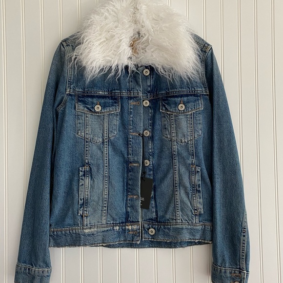 PAIGE Jackets & Blazers - Paige denim jacket with white faux fur collar S